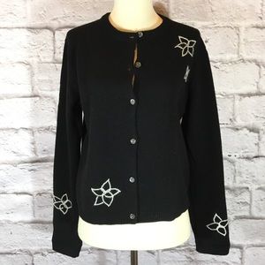 JCrew size S black cardigan white details